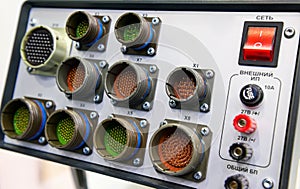 Modern electronic device for relay protection testing and commissioning closeup photo