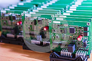 Modern Electronics Ideas. Closeup of Lot of Electronic Printed Circuits