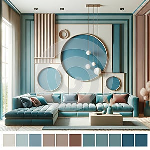 Modern Elegance, Colorful Soft Interior with Blue Modular Sofa