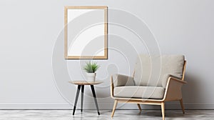 Modern Elegance: Cozy Armchair And Wood Frame Table Mockup