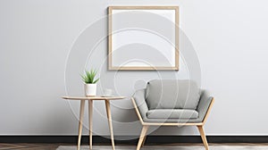 Modern Elegance: Cozy Armchair And Wood Frame Table Mockup