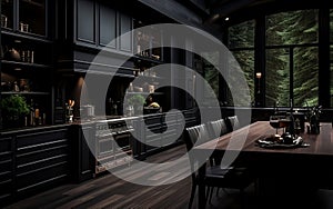 Modern Elegance Large Dark Kitchen Interior Design. Generative AI