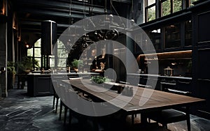 Modern Elegance Large Dark Kitchen Interior Design. Generative AI