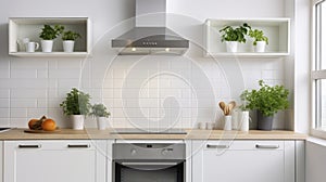 Modern Elegance - The Lustrous Appeal of a Silver Cooker Hood in a Bright White Kitchen Setting