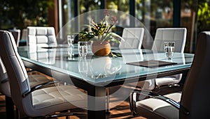 Modern elegance in a luxurious dining room with comfortable seating generated by AI