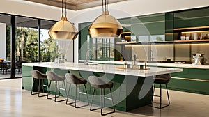 Modern Elegance: The Sleek Green Island Kitchen