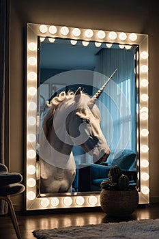 Modern Elegance: Unicorn Reflection in Contemporary Living Room Mirror