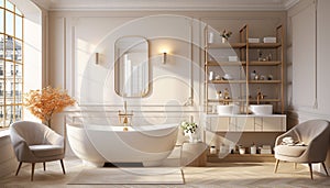 Modern, elegant apartment with clean, bright bathroom and luxurious decor generated by AI