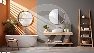 Modern, elegant apartment with clean, bright bathroom and stylish decor generated by AI