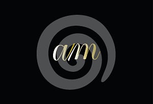 Modern elegant AM black and gold color initial letter logo