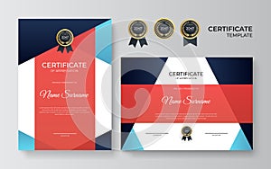 Modern elegant diploma certificate template. Clean modern certificate with gold badge. Certificate border template with luxury and