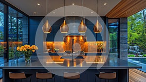 Modern, elegant kitchen with a view