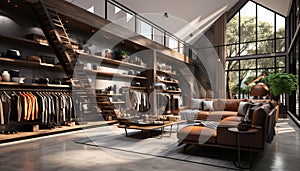 Modern, elegant, and luxurious home interior with comfortable sofa generated by AI