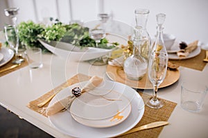 Modern and elegant New Years Eve table with overhead view