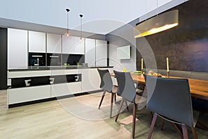 Modern elegant white flat kitchen with island
