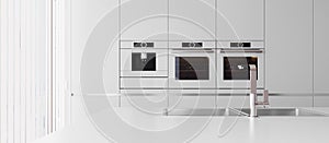 Modern elegant white kitchen interior design 3D Rendering