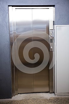 Modern elevator with closed door