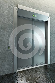 Modern elevator with closed doors