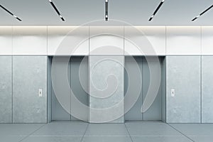 Modern elevator with closed doors in office lobby, 3d rendering