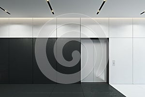 Modern elevator with closed doors in office lobby, 3d