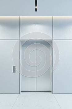 Modern elevator with closed doors in office lobby, 3d rendering