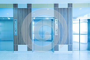 Modern elevator in hospital hallway