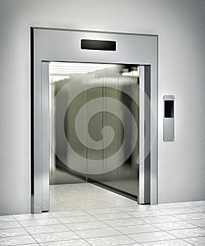 Modern elevator with opened door