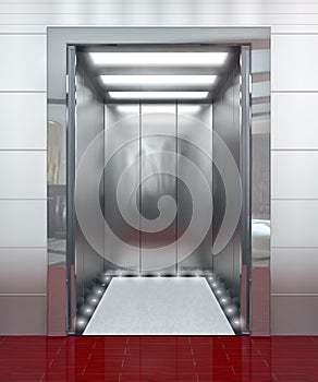 Modern elevator with opened door