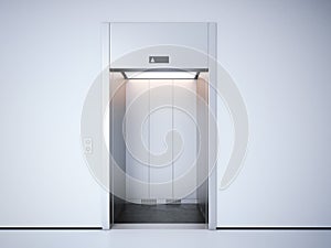 Modern elevator with opened doors. 3d rendering