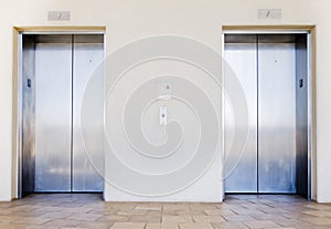 Modern elevators in office building