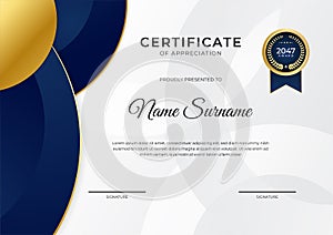 Modern employee golden blue certificate design template with wavy background
