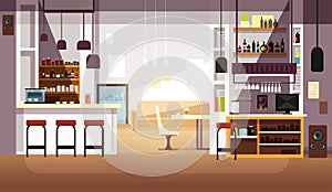 Modern empty bar or coffee shop vector flat interior