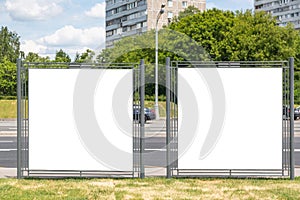Modern empty blank advertising billboards banners in a city outdoors. Mockup for your advertising project