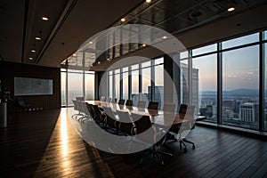 Empty boardroom with modern chairs and table