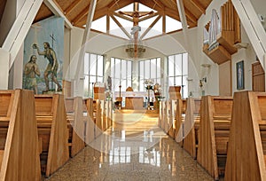 Modern empty catholic church interior