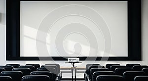 Empty Conference Hall with Projector and Blank Screen