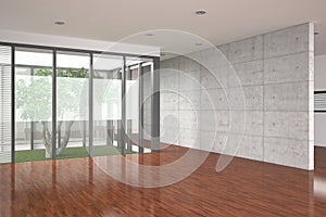 Modern empty interior with parquet floor