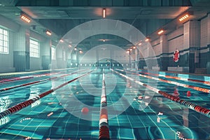 Modern empty sports pool with swimming lanes. Generated by artificial intelligence