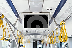 Modern empty tv screen inside bus, train, or tram