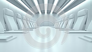 Modern empty white conference room with rows of chairs 3d illustration empty