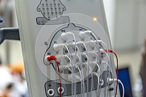 Modern encephalograph in clinic. EEG or Electroencephalography hardware equipment photo
