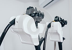 Modern endoscopy equipment kit. Video endoscopy system.