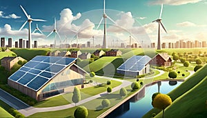 modern energy self-sufficient city with green energy source