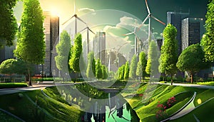 modern energy self-sufficient city with green energy source