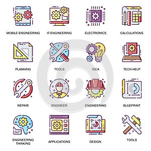 Modern engineering flat icons set.