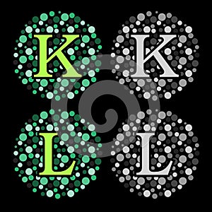 The modern English alphabet of Bubble Style Alphabet K & L