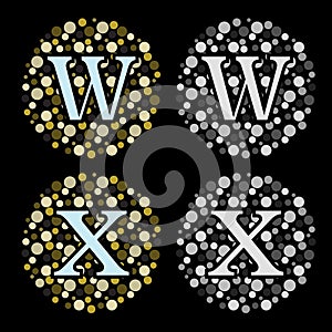 The modern English alphabet of Bubble Style Alphabet W & X