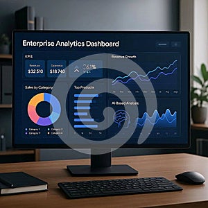 AI powered enterprise analytics dashboard with KPI metrics and business performance insights