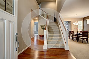 Modern entry way in northwest home.