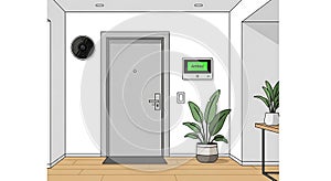 Modern entryway featuring home security system